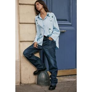 Zara EMBROIDERED JEWEL SHIRT ZW COLLECTION SZ XS-S